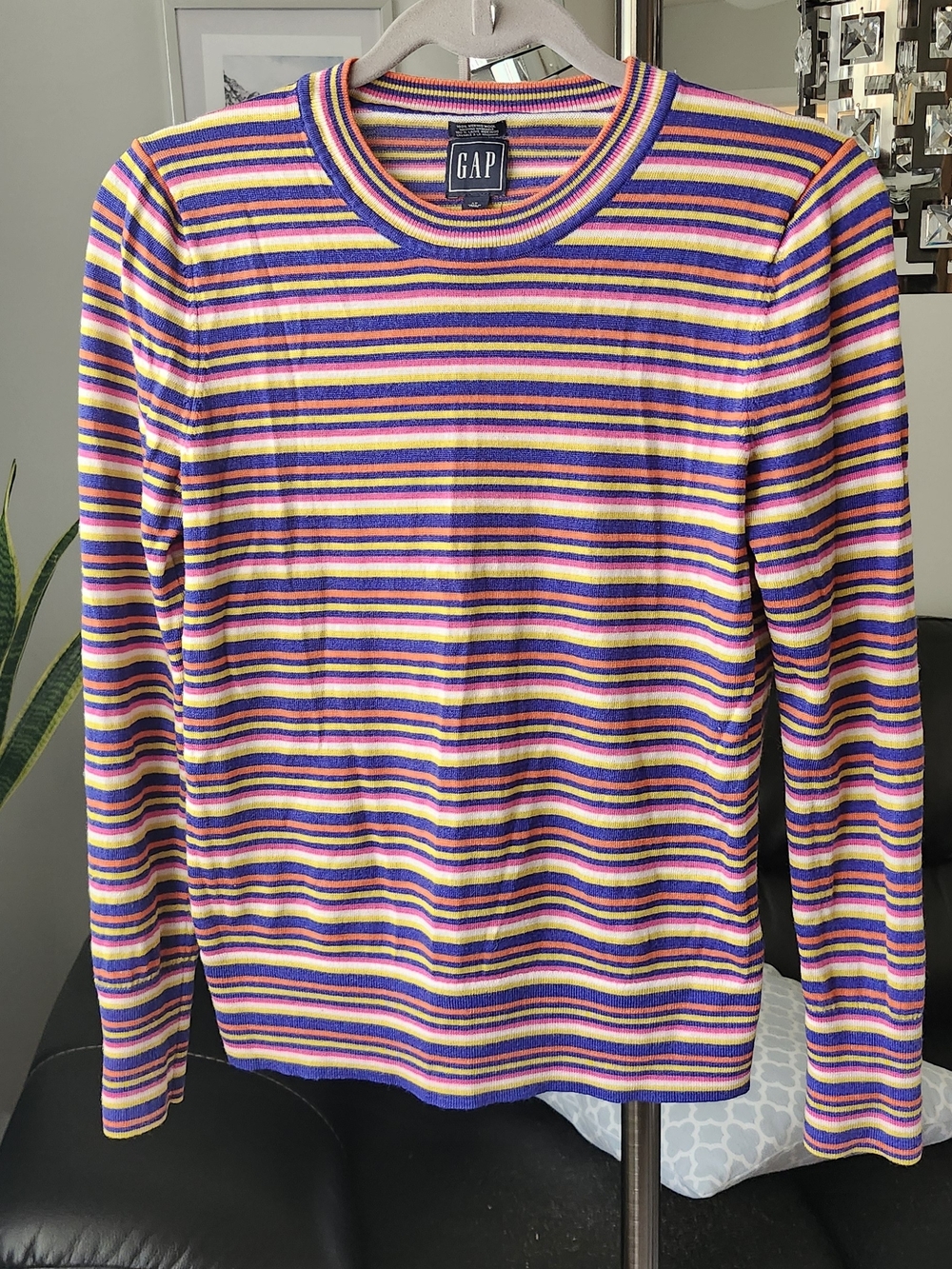 GAP Striped Long Sleeve Top in Pink, Blue, White & Yellow 100% MERINO Wool